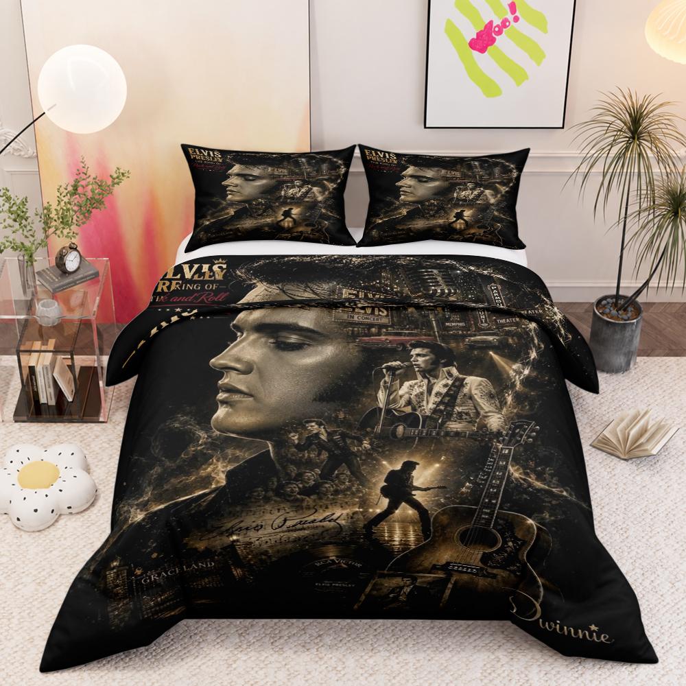 Elvis Presley Rock and Roll Collage Design Bedding set (1 duvet cover, 2 pillowcases, duvet not included)