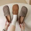 Square Toe Bucket Flats Woman Wide Leg Fit Autumn Walking Shoe Non-slip Mother Gift Suede Shoes  Soft Comfortable Moccasins