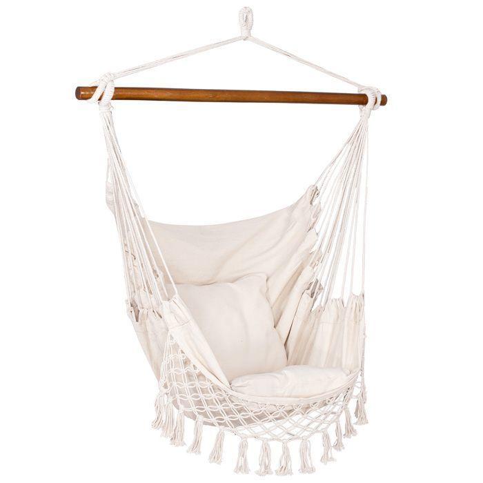 Fauteuil suspendu (balancelle hamac) - SPRINGOS - Springos® - 130 x 100 cm - Beige - Franges & 2 coussins