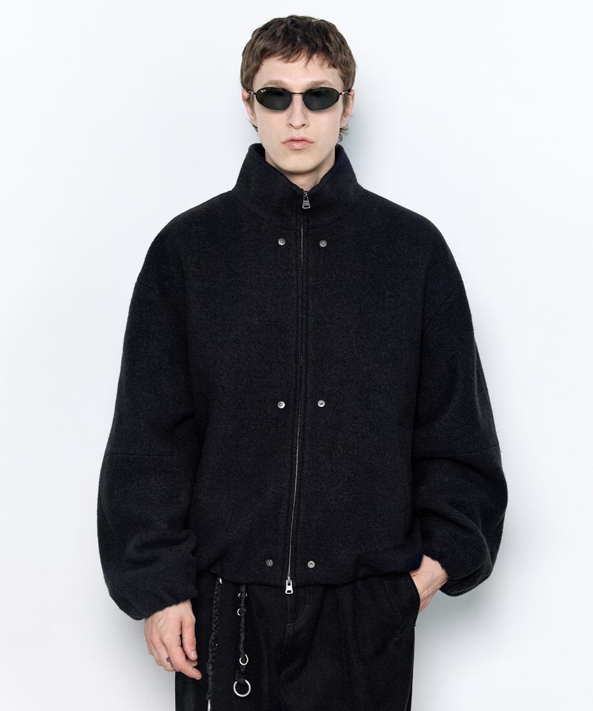 Insilence Boucle Wool Zip-Up Puffer Jumper Black
