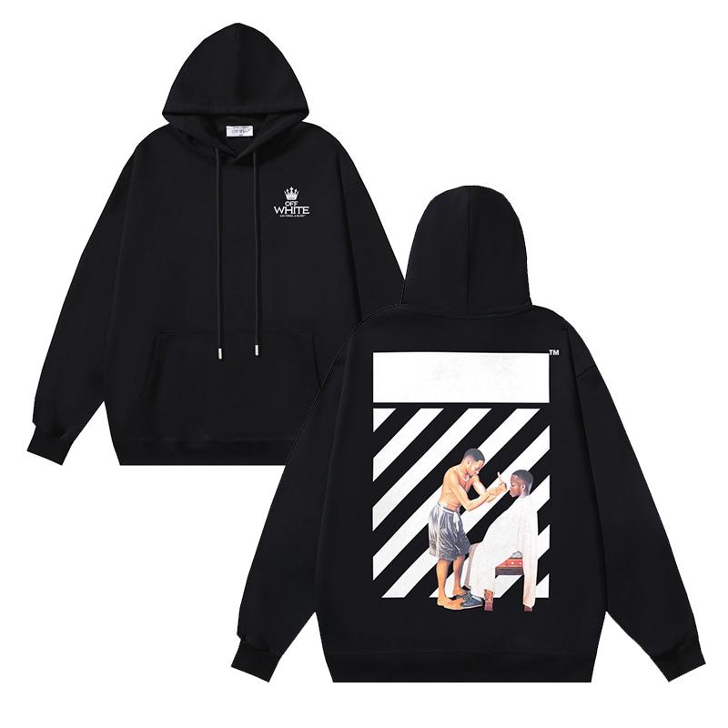 Off-White Осень/Зима 2025 Новая Корона Косая Полоска Черная Стрижка Принтованная Толстовка Мужская и Женская Толстовка