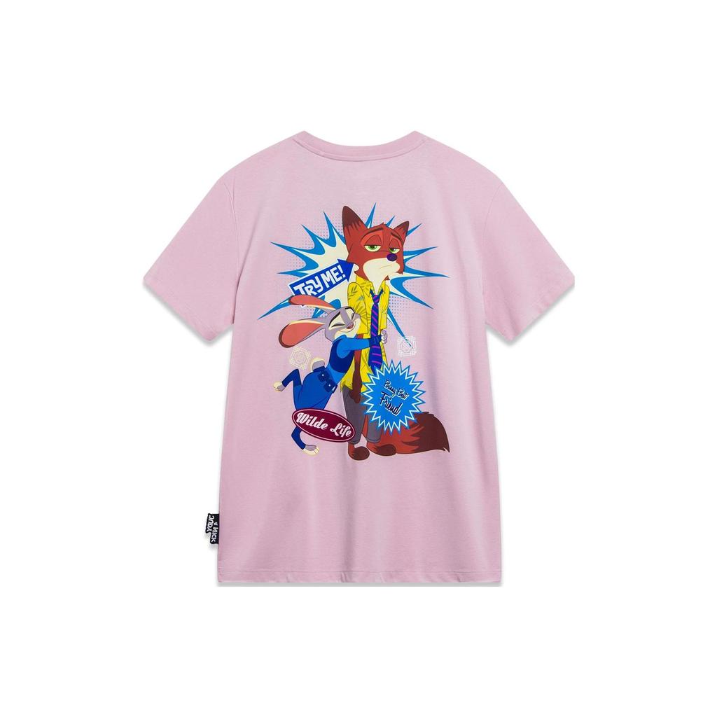 Футболка с коротким рукавом и круглым вырезом Li Ning X Disney Collaboration Crazy Animal Series с мультяшным узором, женские топы нежно-розового цвета AHST272-2