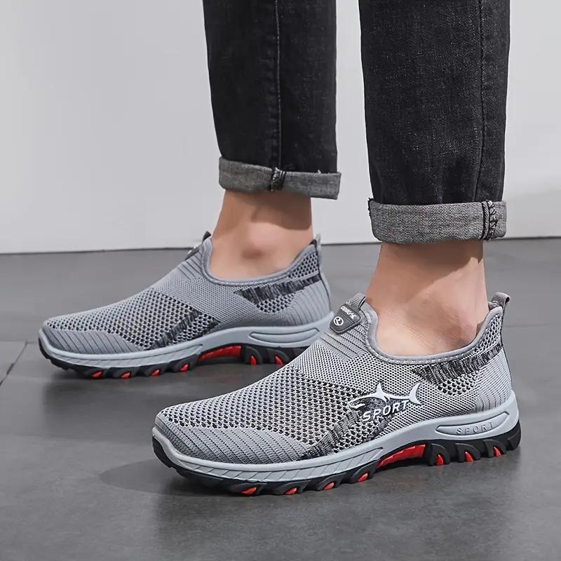 Мужские дышащие сетчатые кроссовки, спортивная обувь без застежек, однотонный тканевый верх, резиновая подошва, круглый носок, низкий верх, повседневный спортивный стиль для весны/лета