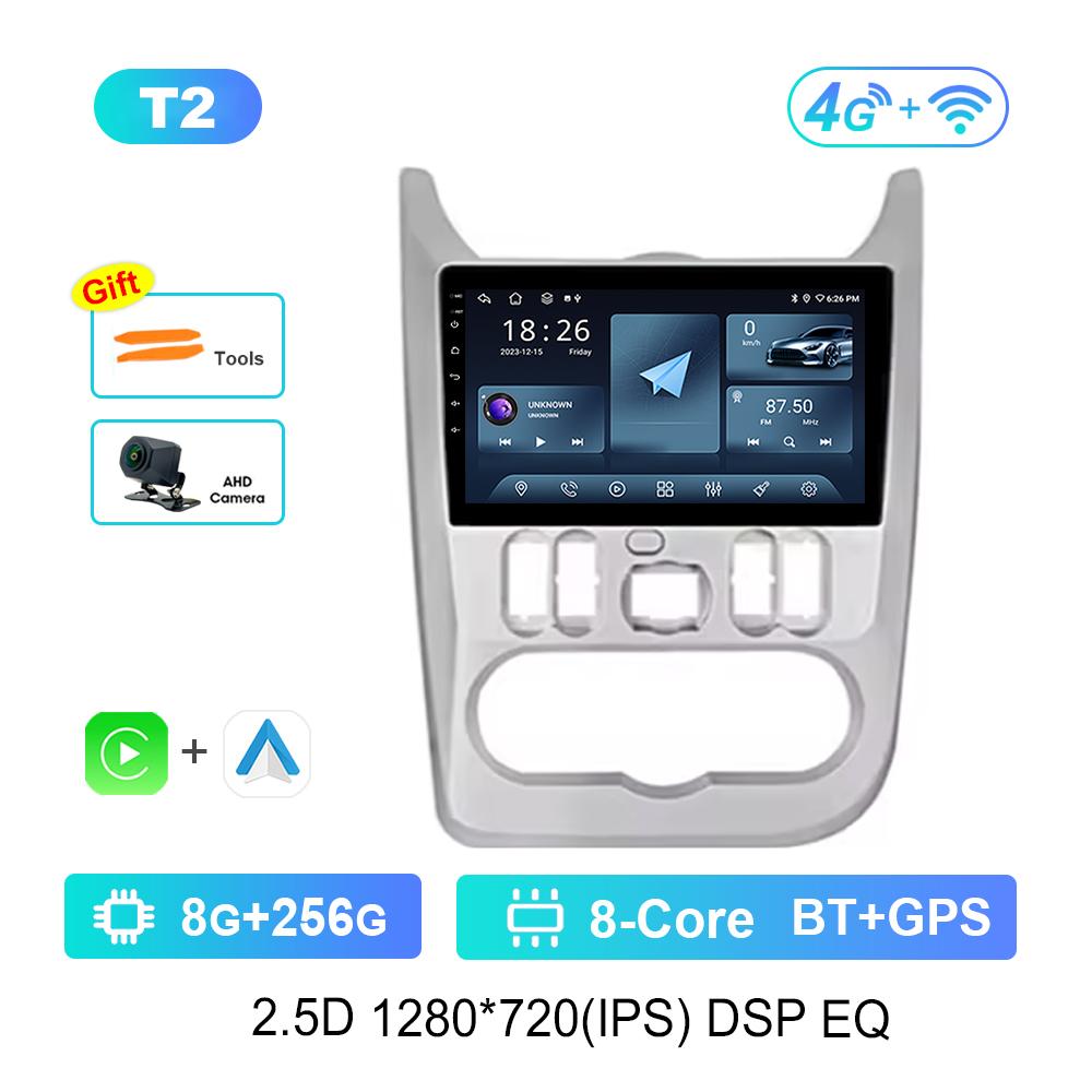 Автомобильный радиоприемник, мультимедийный проигрыватель для Renault Logan 1 Sandero 2009 - 2015 Android OS, беспроводная система Carplay, WiFi, головное устройство, GPS-навигация