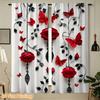 2pcs Rod Pocket Curtain with Red Roses Butterflies Black Vines Print, Stylish Window Drapes for Home Decor Living Room Bedroom