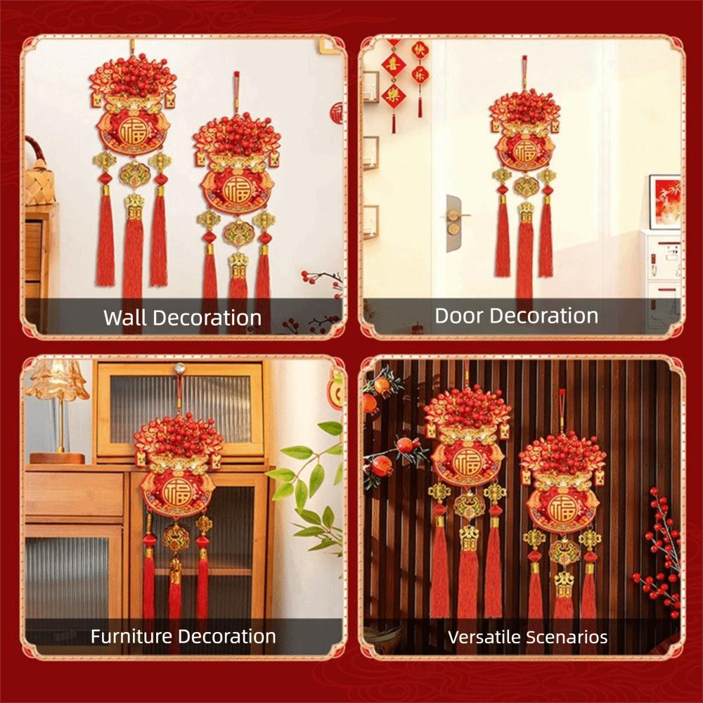 Lucky Bag Shape Chinese New Year Decoration with Tassel Festive Hanging Ornaments Room