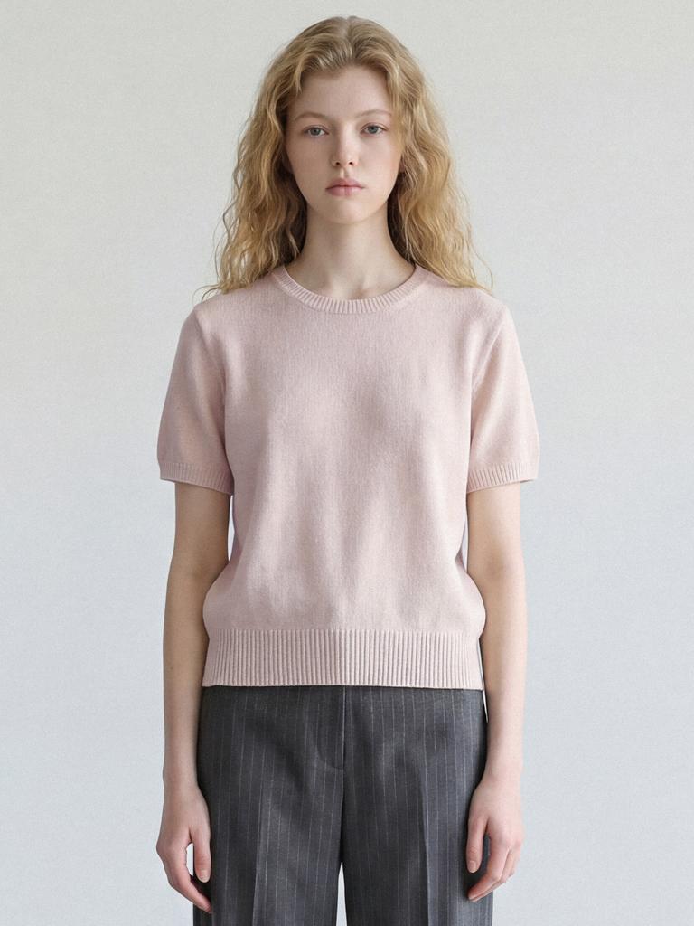 STAY WITH ME Merino Wool Short Sleeve Knit_Petal Pink