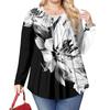 Women's Plus Size Fashion Printed Casual Pleated Round Neck Long Sleeve Top