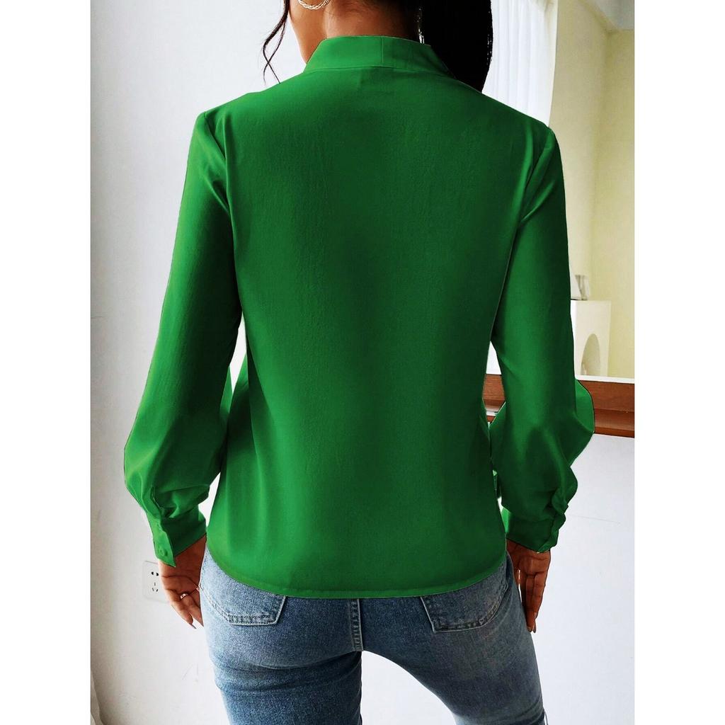 GMXIA Рубашка с длинным рукавом на весну и зиму Design Sense с V-образным вырезом, однотонная свободная рубашка на осень