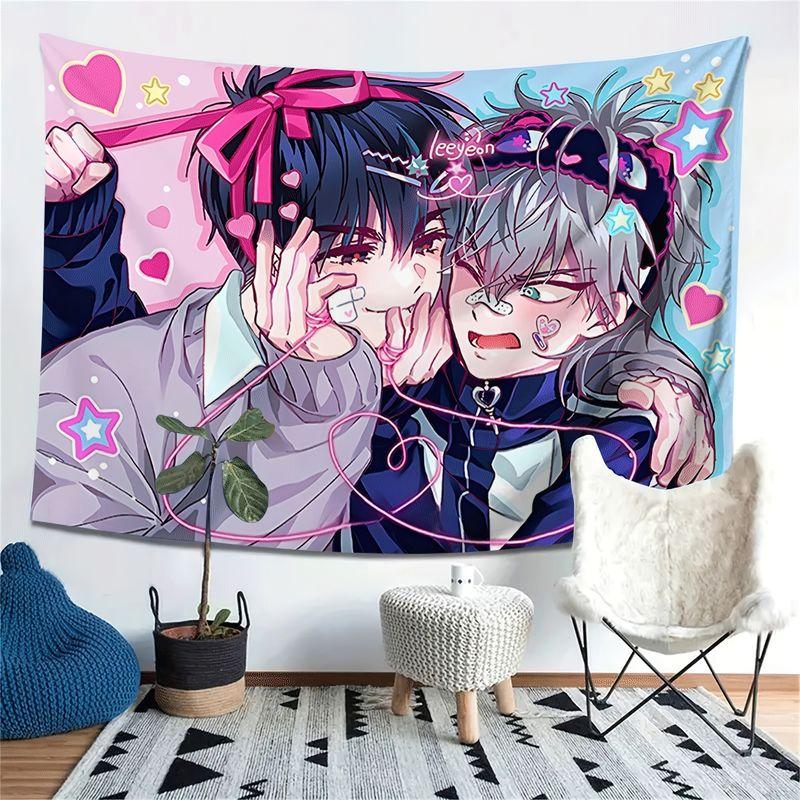 Pink Blue Sweet Cool Double Male Leader Han Man anime Tapestry Background Girls Spread Atmosphere Room Decoration
