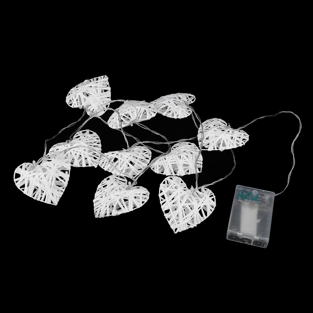 10LED Warm Romantic Heart Shaped Rattan Ball Ornament Light String Home Party Decor Lamp