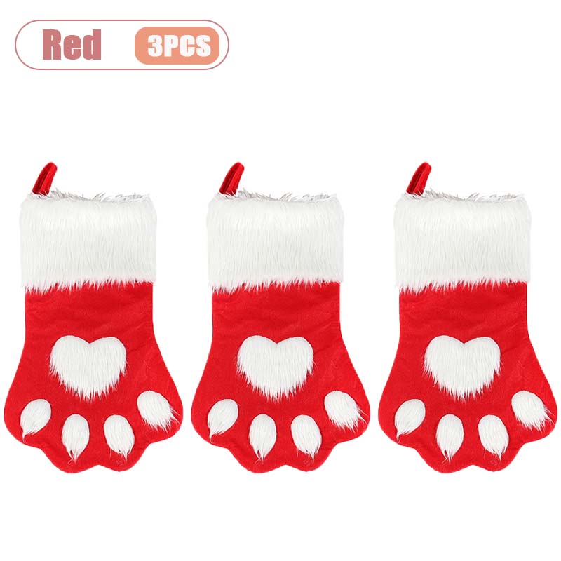 Christmas Tree Hanging Stockings Dog Paw Design Plush Long Hair Xmas Stocking Holiday Gift Bag Decoration Party Ornament