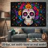 2D planar theme background fabric for Halloween sugar skulls, decorated with various colorful floral patternszyc