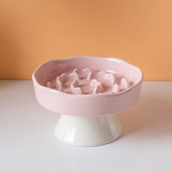 Raised Pet Slow Feeder Bowl, Ceramic Slow Down Eating Food Bowl, Anti Vomiting Food Dish for Small Medium Dogs & Cats