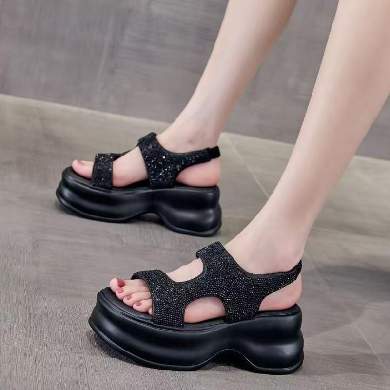 Женские летние новые туфли на толстой подошве со стразами, модные и универсальные