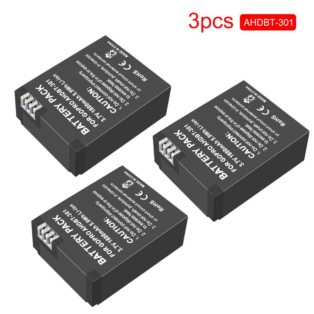 Литий-ионный аккумулятор AHDBT-301 3,7 В, 1600 мАч для GoPro Hero3 Gopro Hero 3/3+, оригинальный аккумулятор для камеры AHDBT 301 AHDBT 301 + зарядное устройство