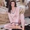 Long Sleeve Silk Pajamas Women's Set Comfortable Women's Pajamas Solid Color Casual Pajamas Set Luxurious Top and Pants Pajamas