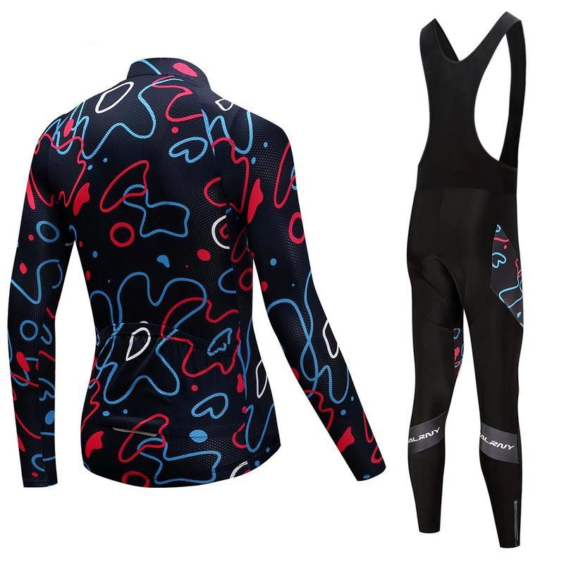 Трикотажные изделия для езды на велосипеде, комплект одежды для велоспорта, мужской/женский черный нагрудник с длинными рукавами, брюки, костюм для велосипедной одежды