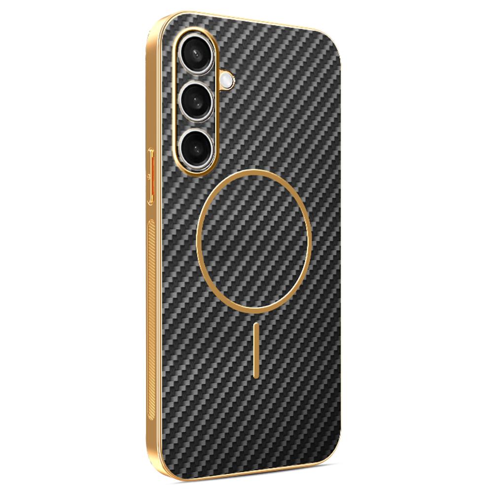 For Samsung Galaxy S25 FE Phone Case Carbon Fiber Textured Electroplated TPU Back Cover