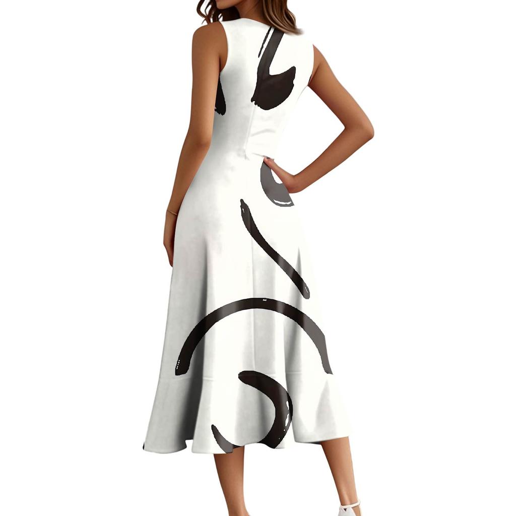 Женские модные повседневные платья без рукавов с круглым вырезом и принтом, элегантные, темпераментные, с оборками