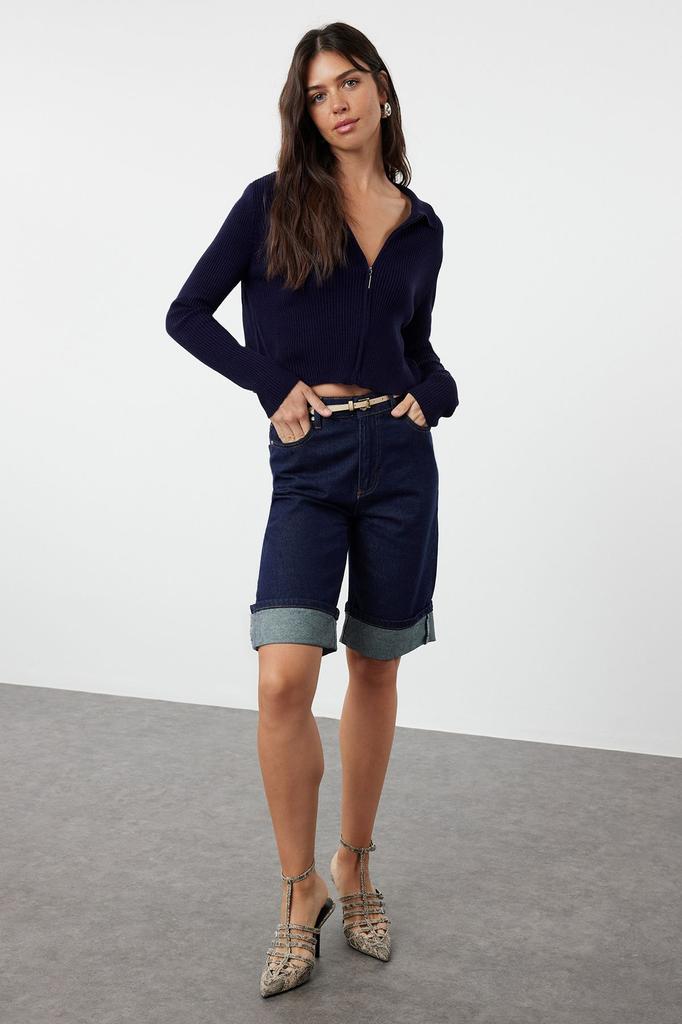 Женский элегантный кардиган Изумрудно-зеленый укороченный трикотаж на молнии кардиган