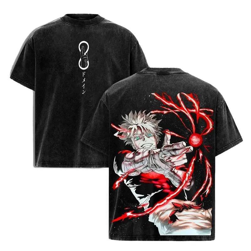 Jujutsu Kaisen Годжо Сатору Футболка Мужская Женская Одежда Харадзюку Винтажная Стиранная Футболка Повседневные Футболки с Коротким Рукавом Топы