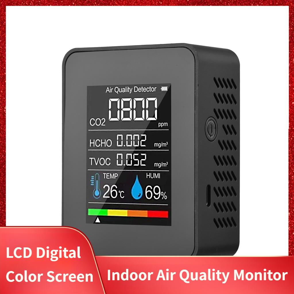 Portable Multifunction Indoor Air Quality Monitor LCD Digital Color Screen CO2 Detector 5 In 1 Formaldehyde TVOC Tester