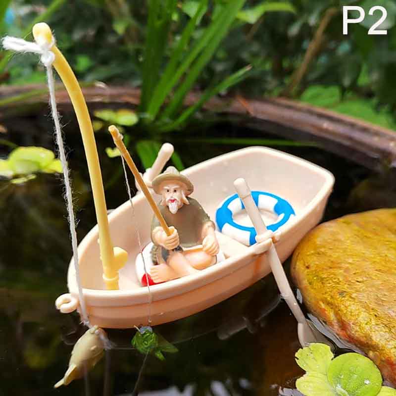 Mini Simulation Small Boat Fishing Boat Model Fish Tank Decor Diy Fishing Boat Miniature Landscape Simulation Toys For Children