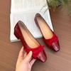 Fashion Retro Versatile Slip-On Shallow Single Shoes Square Toe Patent Leather Grandma Shoes Women Spring Bow Commuter Block Heel