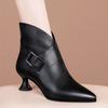 Mid Heels Ankle Boots Women's Short Booties Buckle Winter Shoes Botas Pointed Toe Slip On Black Dropship Botas De Shoes Women