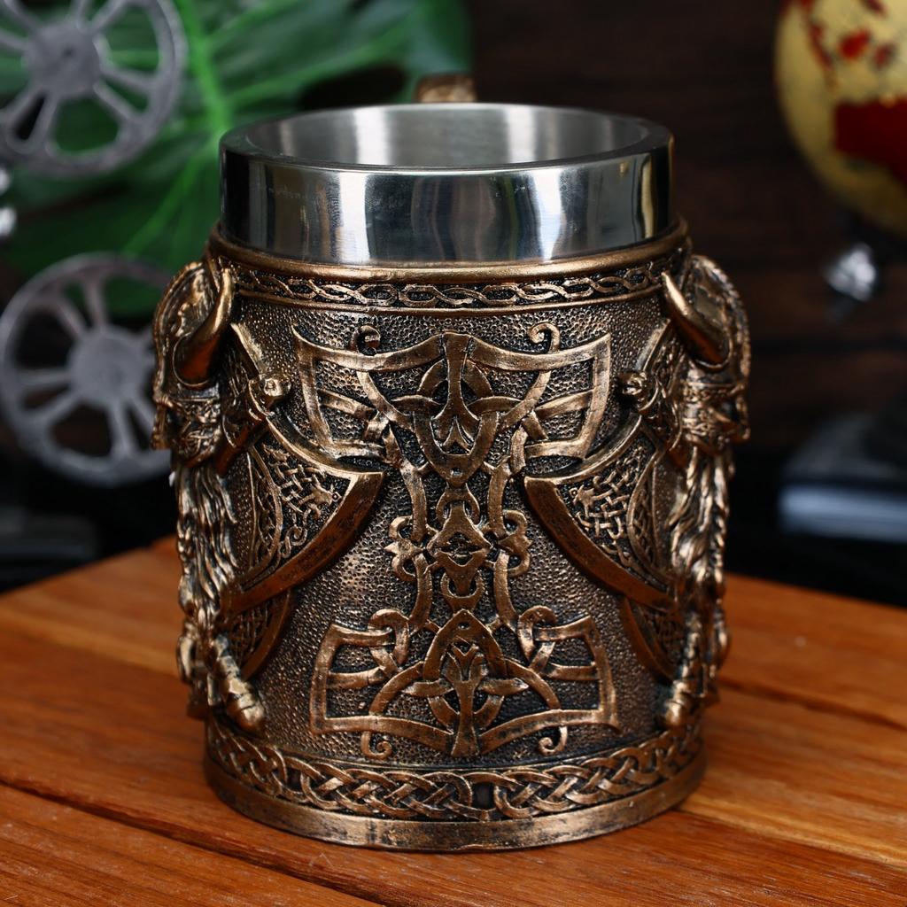 Coffee Cup Resin Beverage Cup Beer Cup With Stainless Steel Liner Suitable For Kitchen Home Bar Decoration (capacity 600 Ml)