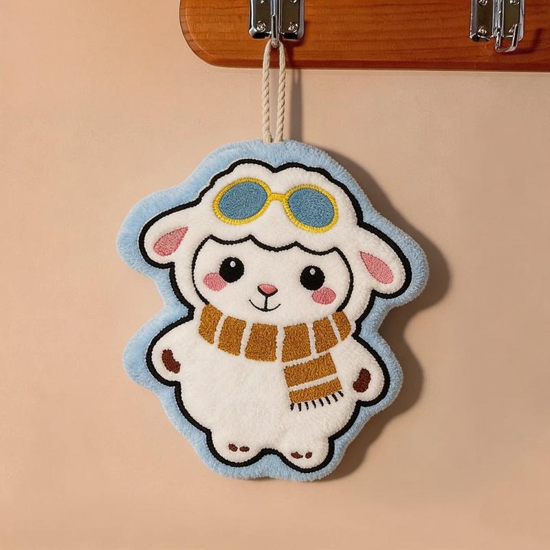 Hanging Cartoon Sheep Hand Towel Soft Coral Fleece Non Shedding Skin Friendly Absorbent for Home Bathroom Kitchen