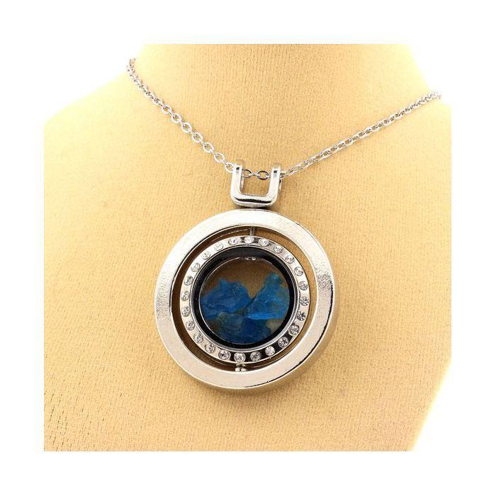 Stones and Minerals. Raw Neon Blue Apatite Necklace. Spherical Hourglass Model.