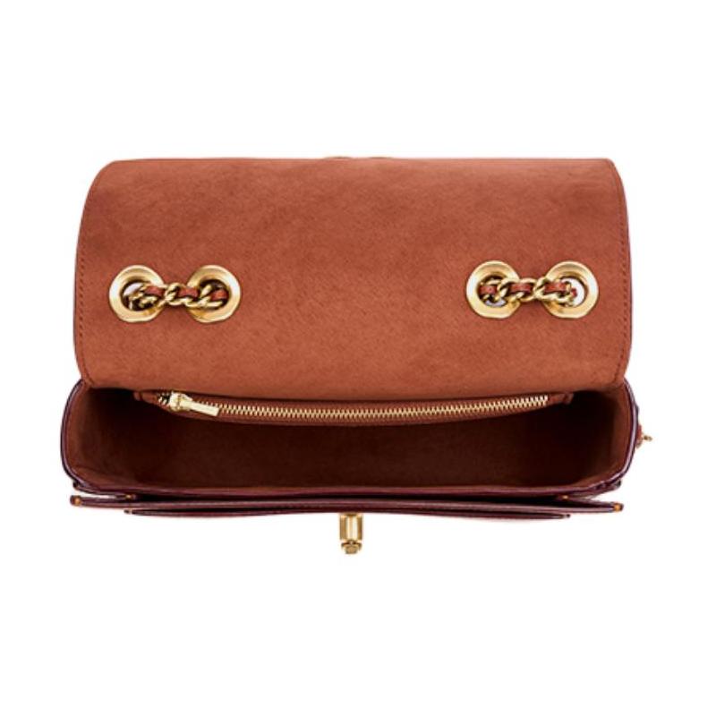 COACH Madison 24 Camellia Logo Turnlock Closure Calf Leather Crossbody Shoulder Bag Medium Women's Brown and Rust Red