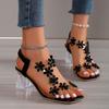 Women's Sandals 2024 Summer New Fashion High-heeled Shoes Flowers Rhinestone Transparent Root Open Toe Sandals Zapatos De Mujer