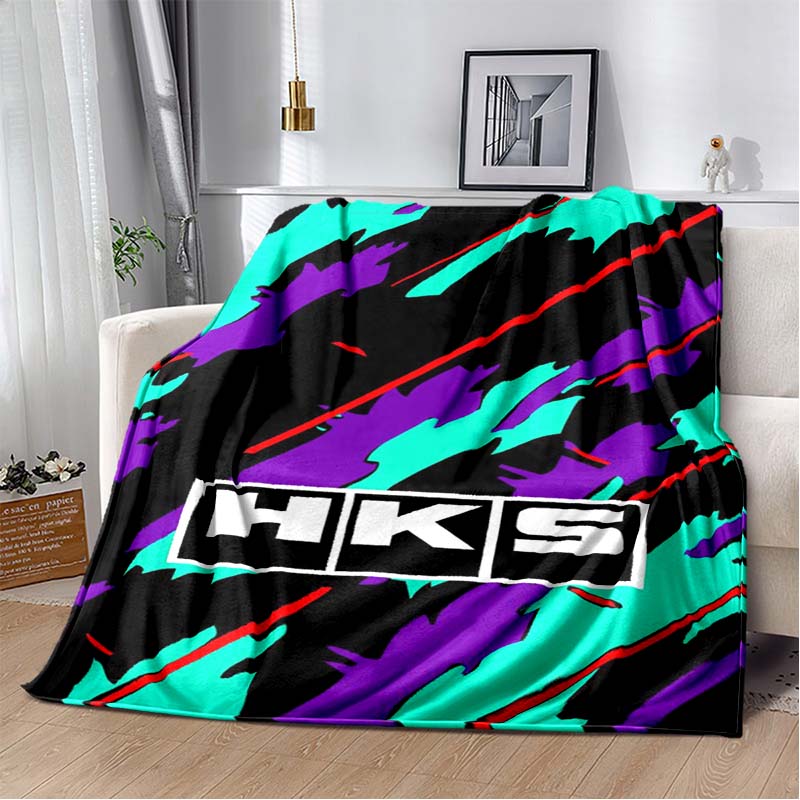 H-HKS Racing car logo printed blanket flannel home sofa bed warm and comfortable portable office bed cover picnic blanket gift