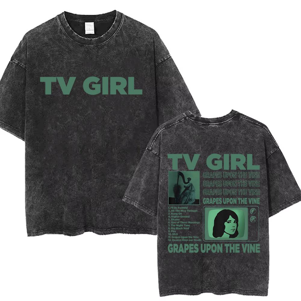 Стирка Винтажные Футболки TV Girl Кто На самом Деле Заботится Футболка Любители Рок Футболка Мужчины Женщины Классический Ретро Инди Рок Оверсайз Футболка