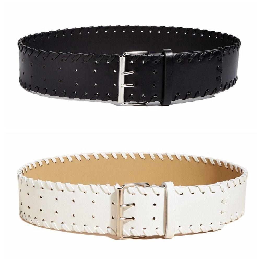 Y2k PU Leather Waistband Woven Western Cowboy Belt Fashion Women Wide Belt  Spicy Girl