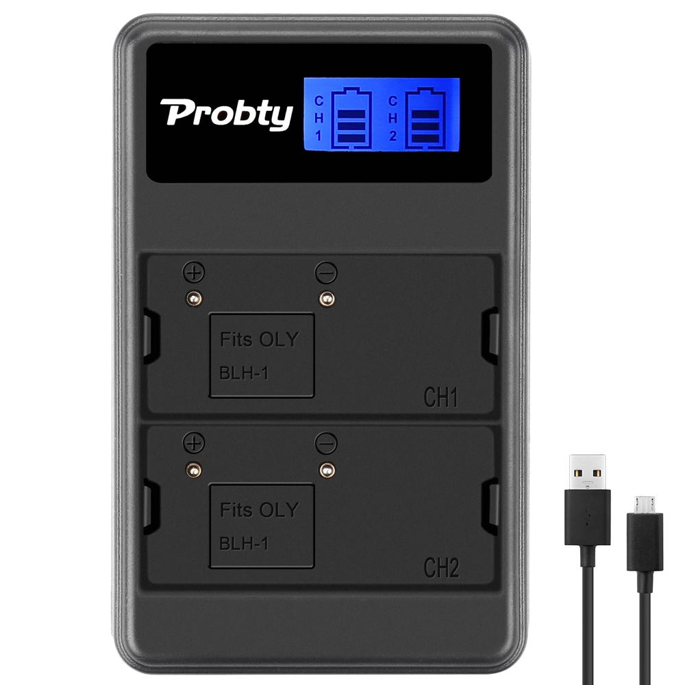 Probty BLH-1 USB LCD Dual Charger for Olympus BLH-1 OM-D E-M1 Mark II, OM-D E-M1 Mark III, OM-D E-M1X, BCH-1, HLD-9 camera