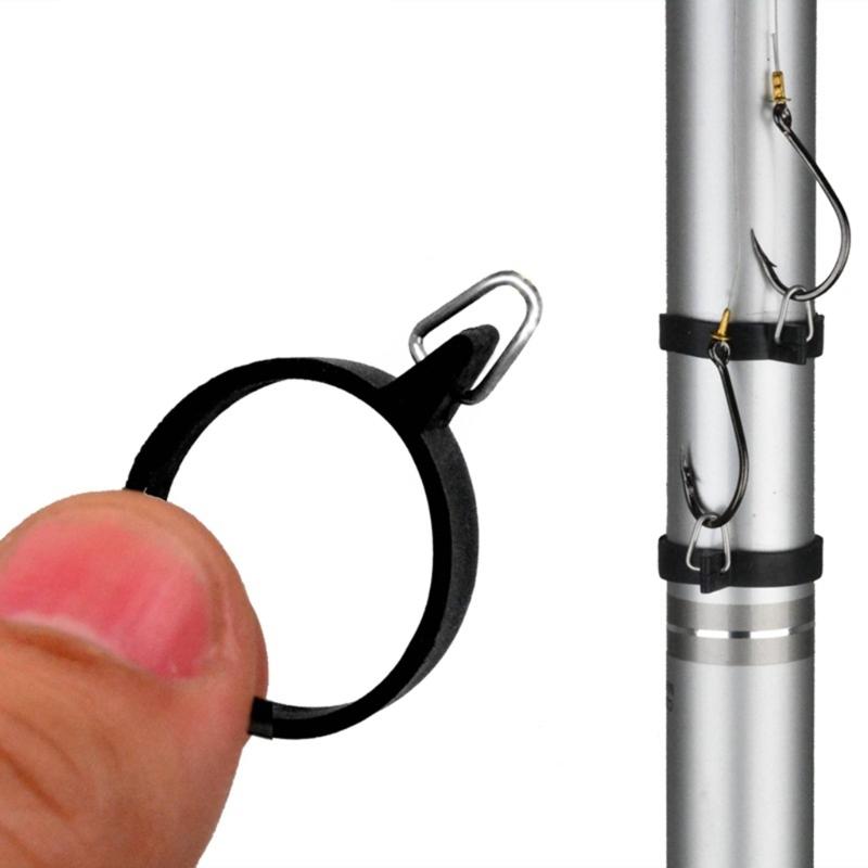 10Pcs Elastic Fishing Rod Hook Keeper Fish Poles Rubber Rings Metal Holder Fishing Rod Hook Keeper Baits Tool Accessory