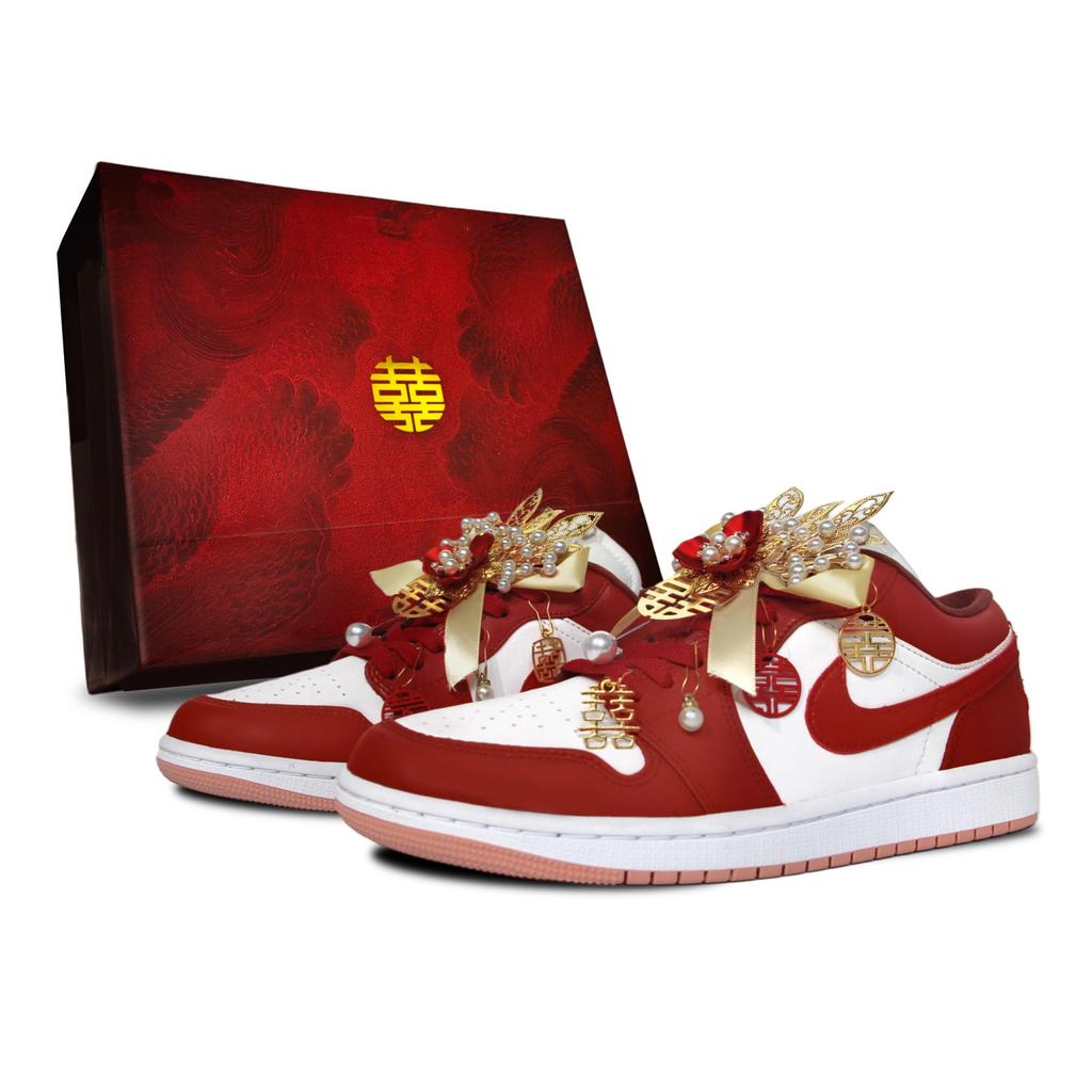 Jordan Air Jordan 1 Golden Jade Perfect Match Abrasion Resistant Low top Vintage Basketball Shoes Unisex Brick Red DC0774-182(Team1137-)