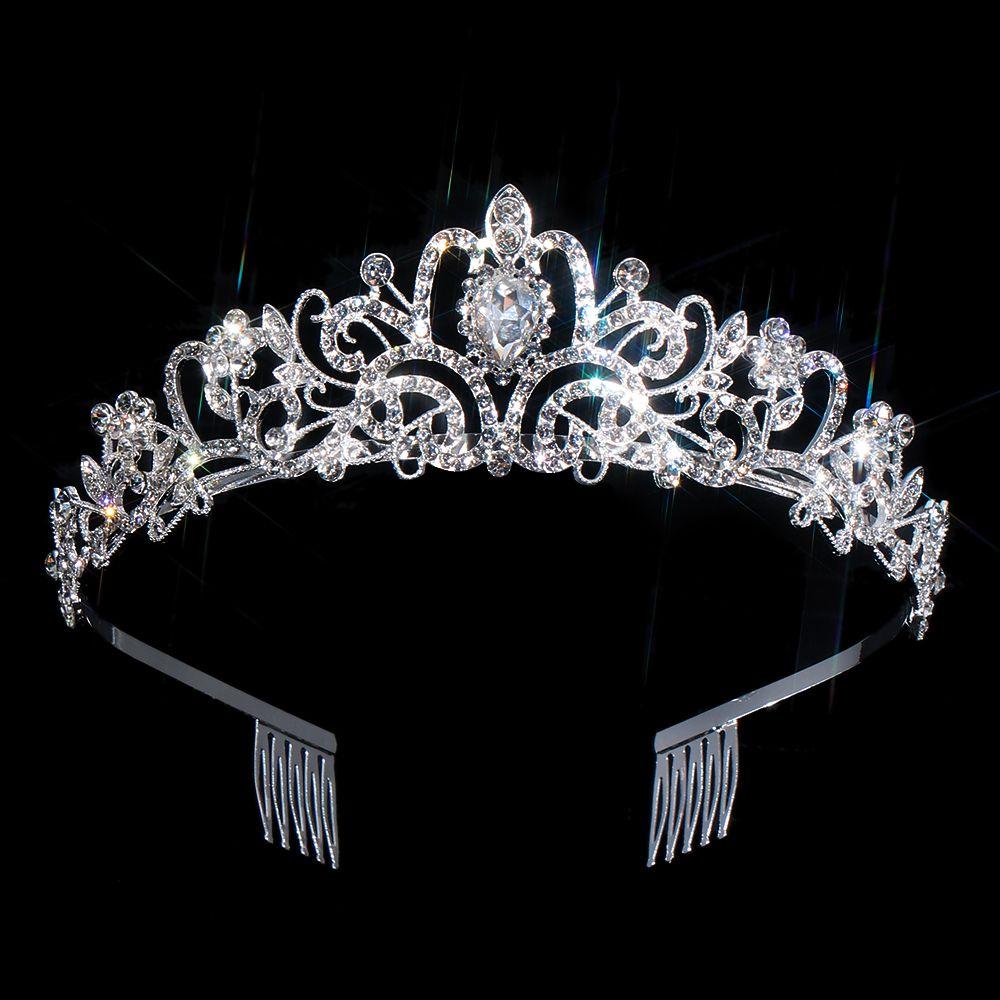 Bridal Hair Accessories Silver Tiara Crown Princess Rhinestone Crown Crystal Headband with Combs