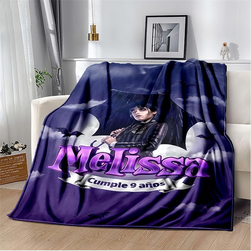 Movie Wednesday Gothic Girl with Umbrella Print Flannel Blanket, Purple Background Throw Blanket