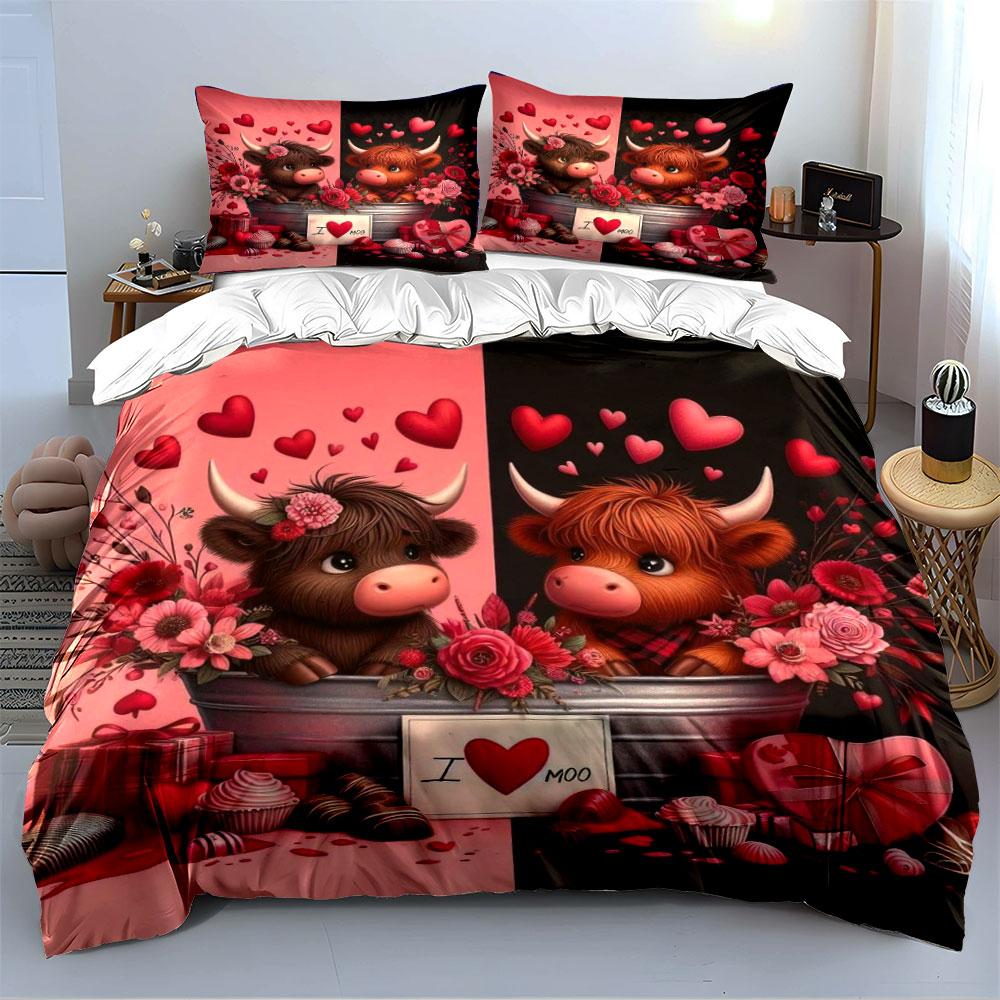 Adorable Love Cow Bedding Set Bedding Duvet Cover Set Duvet Cover Pillowcases (1 * Duvet Cover 2 * Pillowcases, without duvet insert)