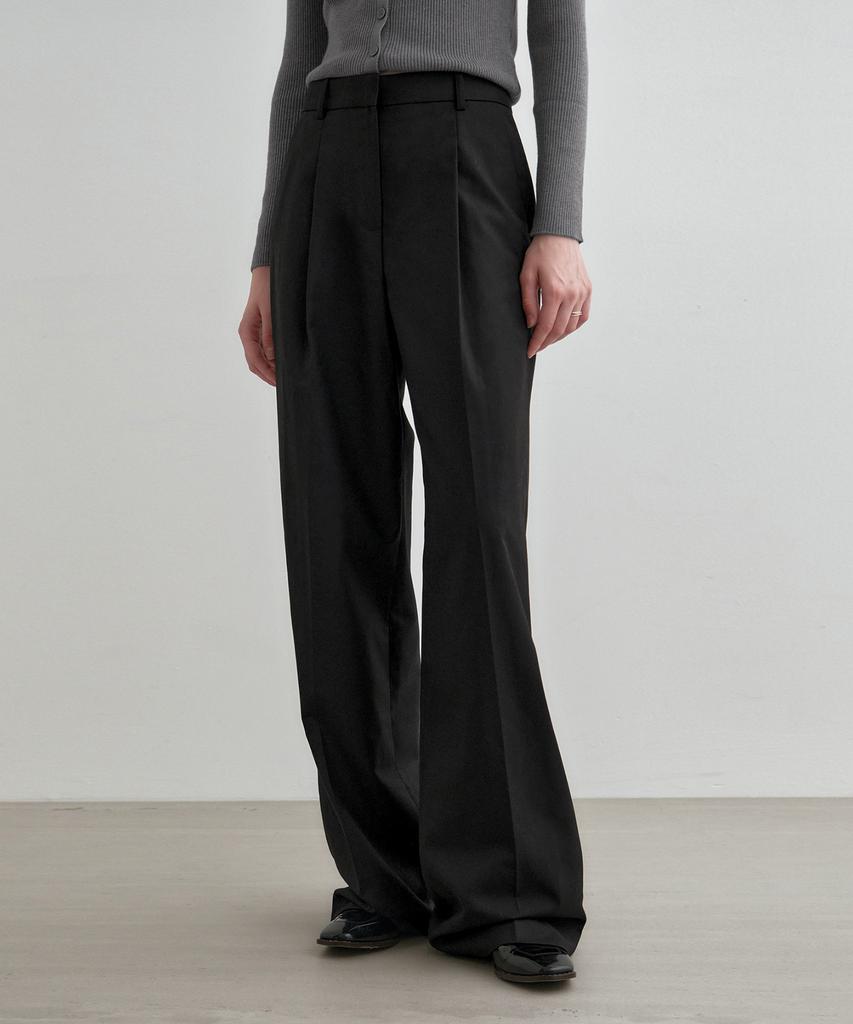 MONGDOL Однотонные широкие брюки со складками Черный Mdpt025Black