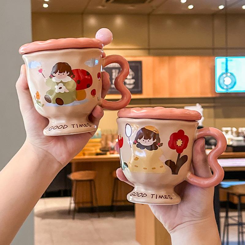 Ретро керамическая кружка для пары, кофейная чашка с крышкой, премиальное ощущение, бытовая чашка для молока и завтрака, женский подарок на день рождения