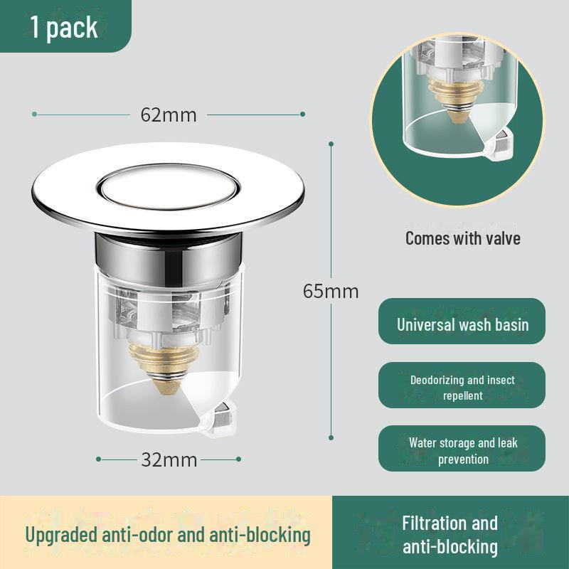 Фильтр для слива раковины Push с герметичным откидным сердечником