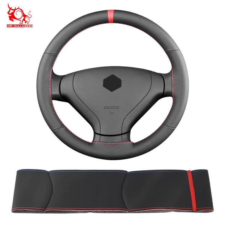 Best Quality Gloss Universal Hand Sewn Black Leather with Holes Steering Wheel Cover Designer