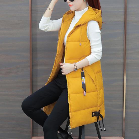 Осенне-зимний хлопковый жилет средней длины с утолщенной подкладкой без рукавов на молнии с застежкой-молнией на шнурке с капюшоном ветрозащитный женский жилет с сохранением тепла