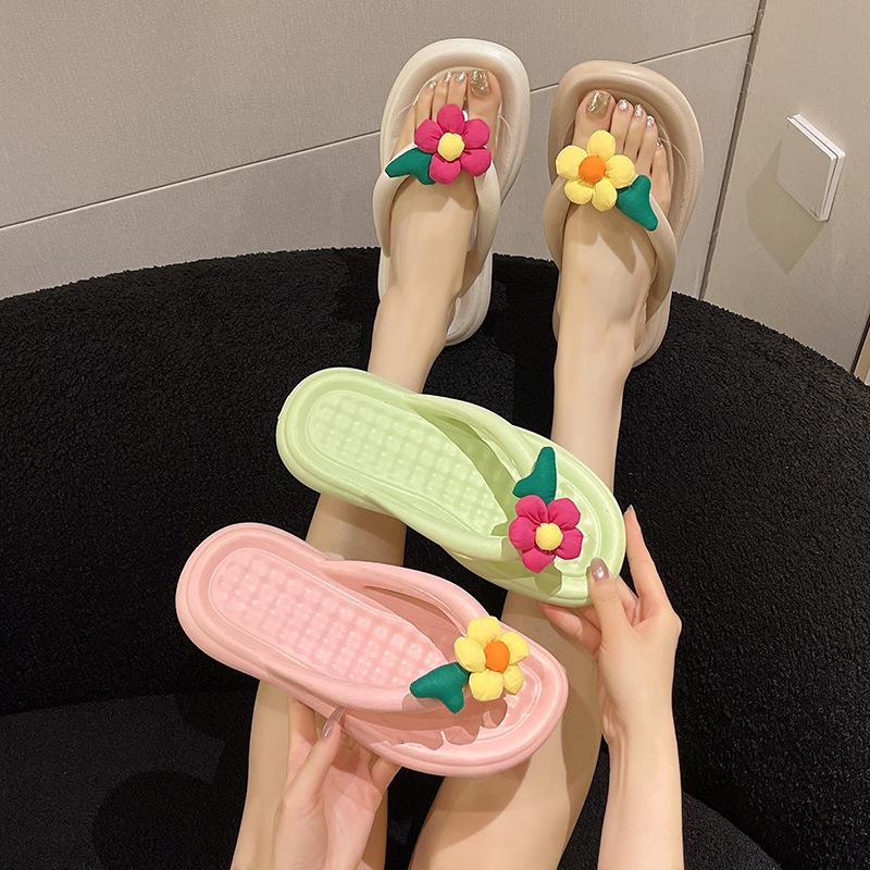 Милые цветочные шлепанцы женские летние уличные модные нескользящие мягкие пляжные туфли женские повседневные универсальные плоские сандалии De Mujer